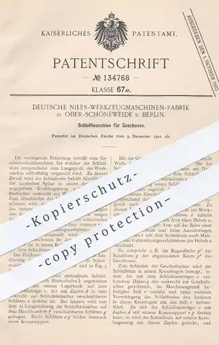 original Patent - Dt. Niles Werkzeugmaschinen Fabrik , Berlin / Ober Schöneweide , 1901 , Schleifmaschine für Geschosse