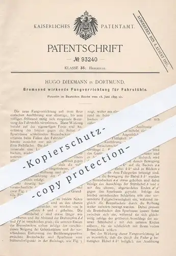 original Patent - Hugo Diekmann , Dortmund , 1895 , Abbremsende Fangvorrichtung für Fahrstuhl | Aufzug , Hebezeug !!