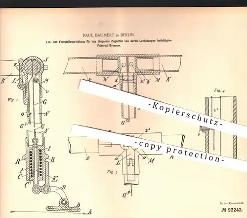 original Patent - Paul Baumert , Berlin , 1895 , Fahrrad - Bremse | Fahrräder | Bremsen , Lenkung , Lenker !!