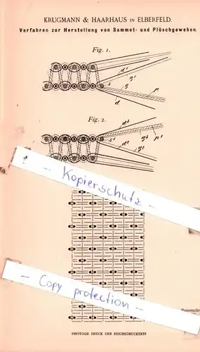 original Patent -  Krugmann & Haarhaus in Elberfeld , 1897 , Weberei !!!