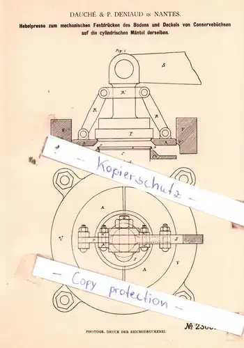 original Patent - Dauchè & P. Deniaud in Nantes , 1882 , Mechanische Metallbearbeitung !!!