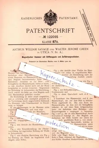 original Patent - Arthur William Savage und Walter Jerome Green in Utica , USA , 1900 , Magnetischer Hammer !!!