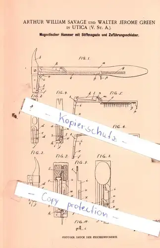 original Patent - Arthur William Savage und Walter Jerome Green in Utica , USA , 1900 , Magnetischer Hammer !!!