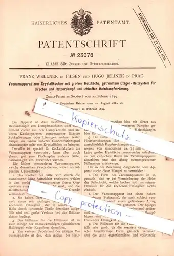 original Patent - F. Wellner in Pilsen und H. Jelinek in Prag , 1882 , Zucker- und Stärkefabrikation !!!