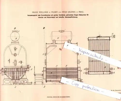 original Patent - F. Wellner in Pilsen und H. Jelinek in Prag , 1882 , Zucker- und Stärkefabrikation !!!