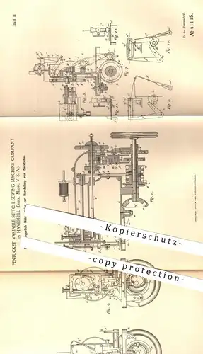 original Patent - Pentucket Variable Stitch Sewing Machine Company , Haverhill , Essex , USA , 1886 , Nähmaschine