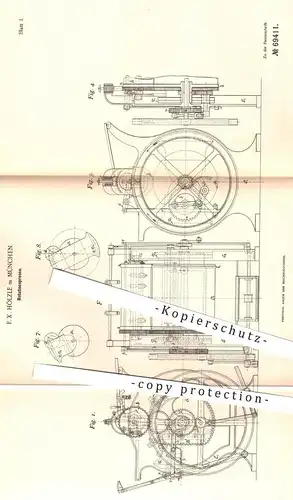 original Patent - F. X. Hölzle , München , 1892 , Rotationspresse | Presse , Rotation | Druckpresse , Buch - Druck