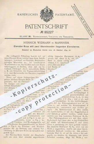 original Patent - Heinrich Widmann , Mannheim , 1894 , Elevator - Kran mit zwei übereinander liegenden Elevatoren