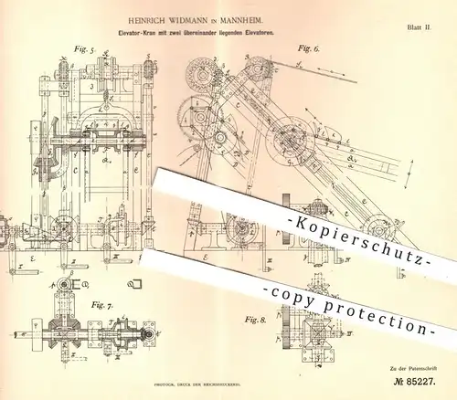 original Patent - Heinrich Widmann , Mannheim , 1894 , Elevator - Kran mit zwei übereinander liegenden Elevatoren