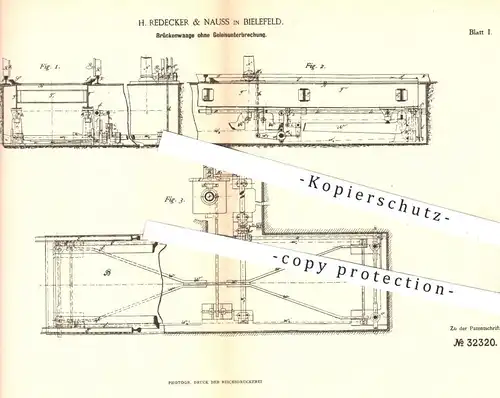 original Patent - H. Redecker & Nauss , Bielefeld , 1884 , Brückenwaage ohne Gleisunterbrechung | Waage , Eisenbahn !!