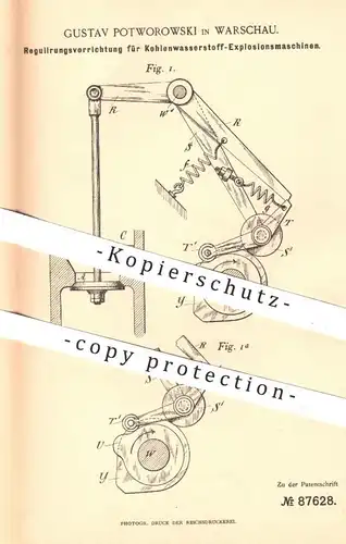 original Patent - Gustav Potworowski , Warschau , 1895 , Regulierung für Kohlenwasserstoff - Explosionsmaschinen