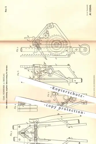 original Patent - Carl Schreiber , Breslau 1898 , selbsttätig ausgelöste Stütze für Fahrräder | Fahrrad - Stützrad | Rad