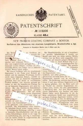 original Patent - New Prozess Coating Company in Boston , 1900 , Verfahren des Abbeizens von Langkörpern !!!