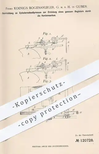 original Patent - Koenigs Bogenanleger GmbH , Guben , 1900 , Zylinderschnellpresse | Druckpresse , Druck , Presse !!!