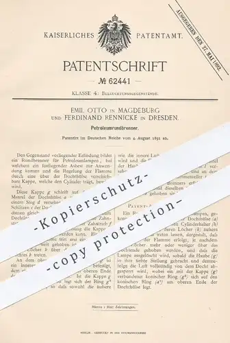 original Patent - Emil Otto , Magdeburg | Ferdinand Rennicke , Dresden , 1891 , Petroleum - Rundbrenner | Brenner !!!