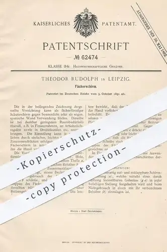 original Patent - Theodor Rudolph , Leipzig , 1891 , Fächerschirm | Fächer - Schirm | Sonnenschirm , Paravent , Wand !!