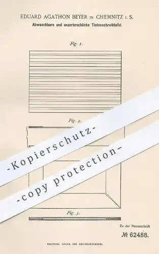 original Patent - Eduard Agathon Beyer , Chemnitz  1891 , Abwaschbare Tintenschreibtafel | Schreibtafel , Tafel , Schule