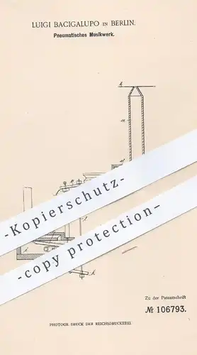 original Patent - Luigi Bacigalupo , Berlin , 1899 , Pneumatisches Musikwerk mit Saugbalg | Musikinstrumente , Musik !!!