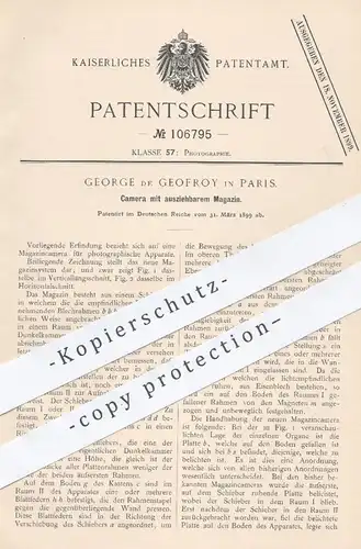 original Patent - George de Geofroy , Paris , 1899 , Kamera mit ausziehbarem Magazin | Fotokamera , Fotograf , Foto !!
