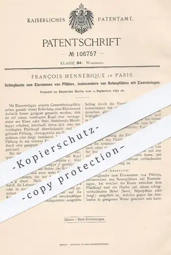 original Patent - François Hennebique , Paris , 1897 , Schlaghaube zum Einrammen von Pfählen | Schlagbohrer , Rammbock