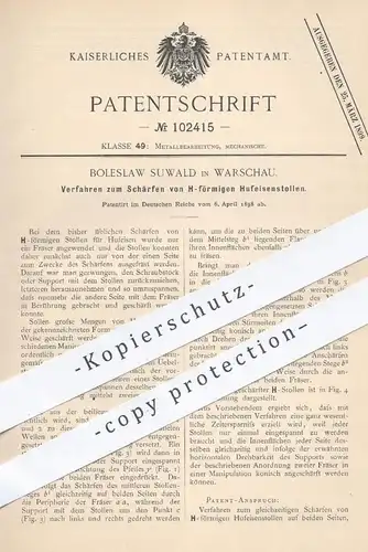 original Patent - Boleslaw Suwald , Warschau , 1898 , Schärfen von H-förmigen Hufeisenstollen | Hufeisen , Huf - Schmied
