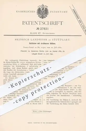 original Patent - Heinrich Landwehr , Stuttgart , 1884 , Rollläden mit drehbaren Stäben | Rollladen , Rollo , Jalousie !