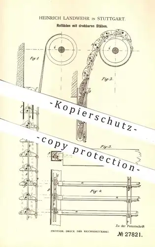 original Patent - Heinrich Landwehr , Stuttgart , 1884 , Rollläden mit drehbaren Stäben | Rollladen , Rollo , Jalousie !