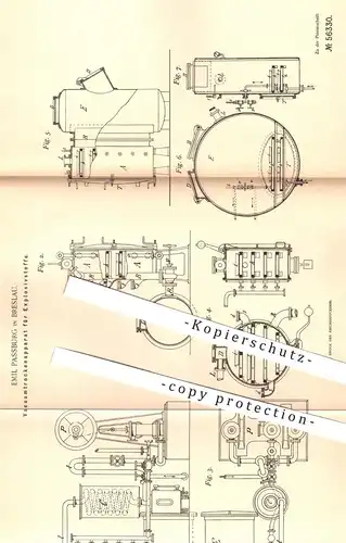 original Patent - Emil Passburg , Breslau , 1890 , Vakuumtrockenapparat für Explosivstoffe | Vakuum , Sprengstoff !!