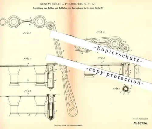 original Patent - Gustav Holle , Philadelphia USA , 1888 , Opernglas | Feldglas , Fernglas , Brille , Sehhilfe , Optiker