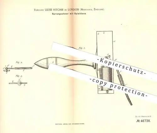 original Patent - Lizzie Ritchie , London , Middlesex , England , 1888 , Sprungschnur mit Spieldose | Springseil , Spiel