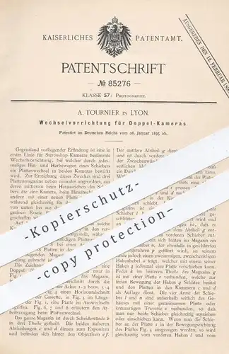 original Patent - A. Tournier , Lyon , 1895 , Wechselvorrichtung für Doppel - Kamera | Foto , Fotograf , Stereoskop !!