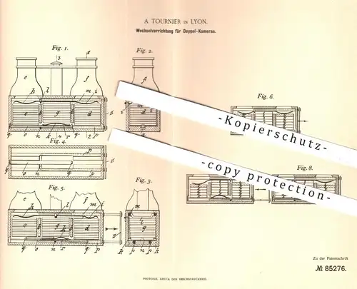 original Patent - A. Tournier , Lyon , 1895 , Wechselvorrichtung für Doppel - Kamera | Foto , Fotograf , Stereoskop !!