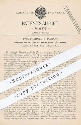 original Patent - Paul Pfleiderer , London , 1895 , Mischen und Kneten plastischer Massen | Teig , Bäcker , Bäckerei !!!