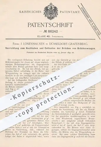 original Patent - J. Losenhausen , Düsseldorf / Grafenberg , 1894 , Hochheben u. Entlasten der Brücken von Brückenwaagen