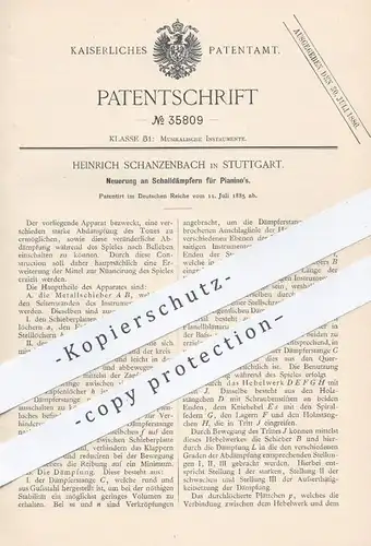 original Patent - Heinrich Schanzenbach , Stuttgart  1885 , Schalldämpfer für Piano , Klavier , Flügel | Musikinstrument