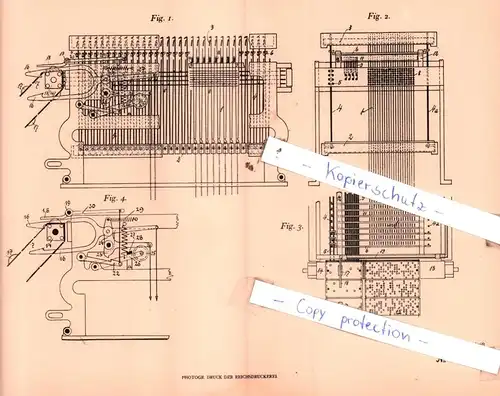 original Patent - Oskar Schleicher in Greiz i. V. , 1904 , Damastmaschine !!!