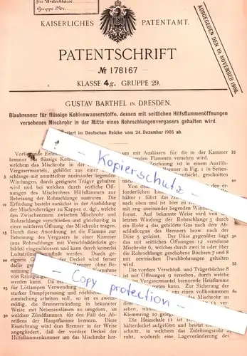 original Patent -  Gustav Barthel in Dresden , 1905 , Blaubrenner für flüssige Kohlenwasserstoffe !!!