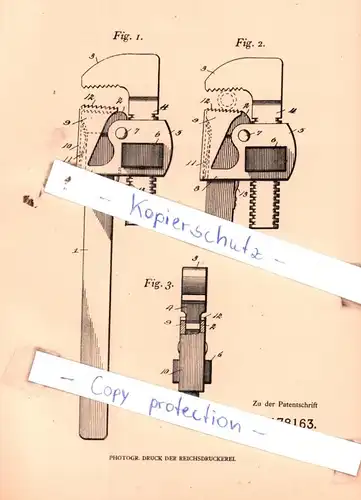 original Patent - Frank Williams und Jack Davis in Kelvin , Arizona, V. St. A. , 1906 ,  Rohrzange !!!