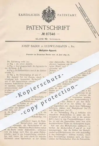 original Patent - Josef Bader , Ludwigshafen , 1895 , Apparat zum Multiplizieren | Mathematik , Rechnen , Taschenrechner