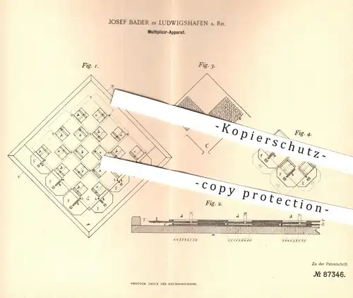 original Patent - Josef Bader , Ludwigshafen , 1895 , Apparat zum Multiplizieren | Mathematik , Rechnen , Taschenrechner