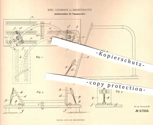 original Patent - Emil Gehmann , Bremerhaven , 1895 , Schablonentisch für Flanschenrohre | Rohr , Rohre , Flansch !!