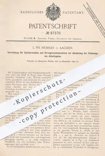 original Patent - L. Ph. Hemmer , Aachen , 1895 , Zylinderwalken und Strang - Waschmaschinen für Stoff , Textilien !!