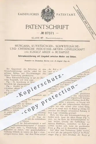 original Patent - Hungaria , Kunstdünger-, Schwefelsäure- & Chem. Ind. AG , Ignacz Adler , Budapest , Schraubensicherung