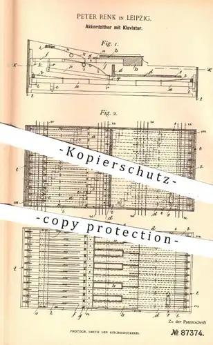 original Patent - Peter Renk , Leipzig , 1895 , Akkordzitter mit Klaviatur | Zitter , Klavier , Musikinstrument , Musik