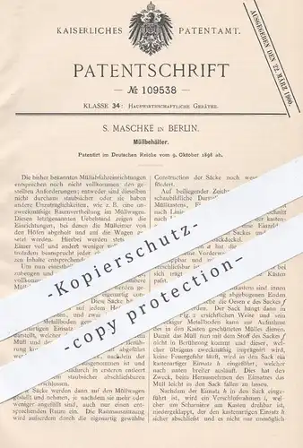 original Patent - S. Maschke , Berlin , 1898 , Müllbehälter , Mülleimer , Mülltonne , Müllcontainer | Müll , Abfall !!