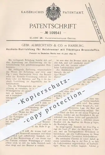 original Patent - Gebr. Albrechtsen & Co. , Hamburg , 1899 , Heizbrenner anzünden | Brenner , Gas , Gasbrenner !!