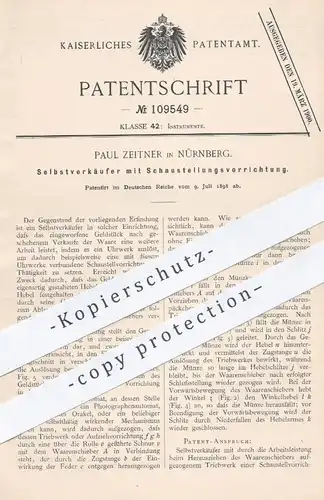 original Patent - Paul Zeitner , Nürnberg , 1898 , Selbstverkäufer | Automat für Waren | Verkaufsautomat , Uhrwerk !!