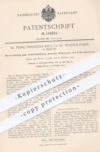 original Patent - Dr. Pedro Fernandez - Krug und Dr. Wilhelm Hampe , Berlin , 1899 , Abmessen von Flüssigkeiten !!