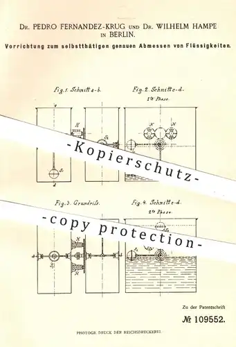 original Patent - Dr. Pedro Fernandez - Krug und Dr. Wilhelm Hampe , Berlin , 1899 , Abmessen von Flüssigkeiten !!