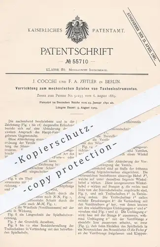 original Patent - J. Cocchi u. F. A. Zeitler , Berlin , 1890 , mechanisches Spielen von Klavier , Piano , Flügel | Musik